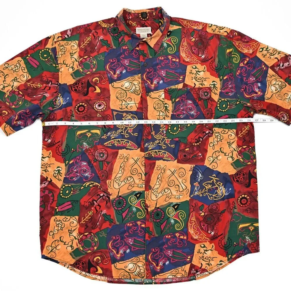 Vintage‎ Banana Republic Safari Hawaiian XL Colorful Print Outdoor 70s 80s Mens